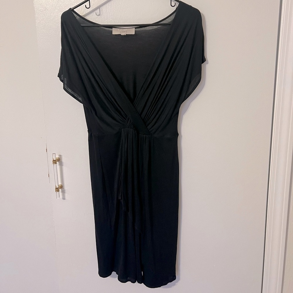 LOFT Black Faux Wrap Dress Medium